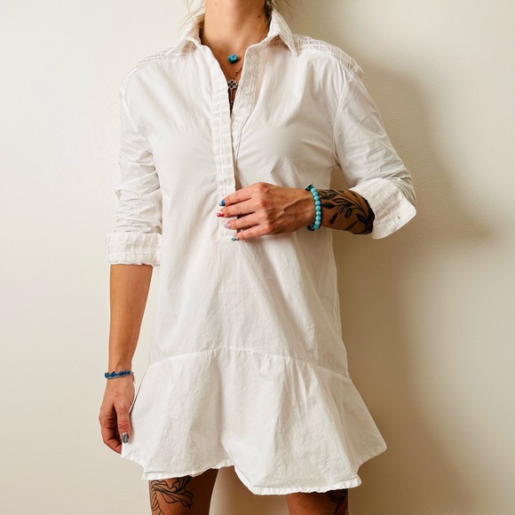 Elliatt white collared shirt dress mini poplin drop waist - Picture 3 of 8